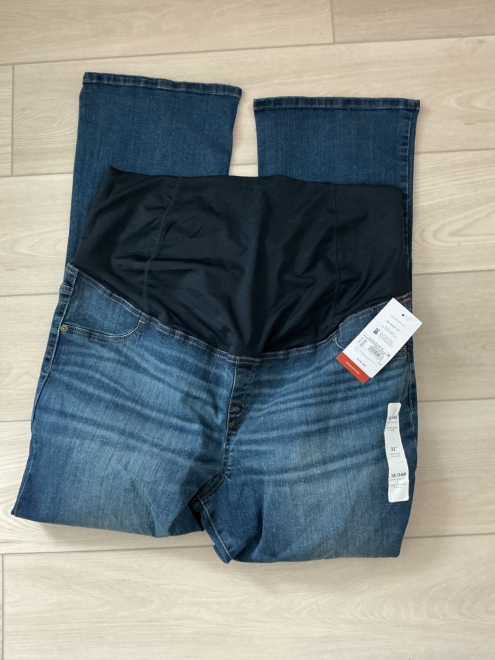 Ingrid & Isabel Dark Blue Bootcut Maternity Jeans with Black Panel - Picture 3 of 4